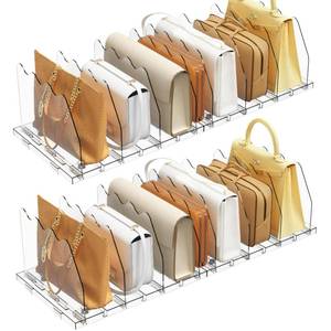 lot 18742 image: SPACEKEEPER Adjustable Shelf Divider for Closet, 2 Pack Clear Purse Organizers for Closet Acrylic Handbag Separators Storage Organizer Bookshelf Separator Dividers in Bedroom, Office - Retail $40