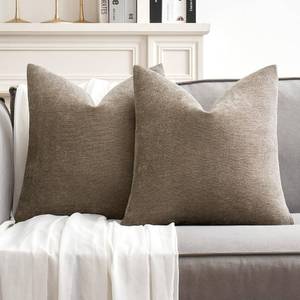 lot 18743 image: MIULEE Pack of 2 Light Brown Decorative Pillow Covers 18x18 Inch Soft Couch Throw Pillows Farmhouse Cushion Covers for Home Decor Sofa Bedroom Living Room - Retail $17