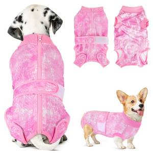 lot 18751 image: Lukovee Recovery Suit for Dogs, Zipper On Recovery Suit for Female Male Dog, Onesie Abdominal Wounds Cone E-Collar Alternative Prevent Licking Spay Recovery Suit (2TPI,M) - Retail $21