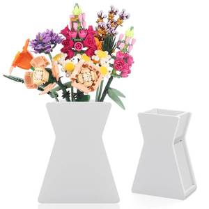 lot 18753 image: Vase for Lego Flowers,Display Stand Compatible with Lego Flower Bouquet Building Set,Botanical Collection,Roses,Tulips,Sunflowers - Stable Inverted Triangle Design for Home Decor Gift(White)