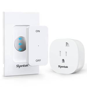 lot 18754 image: Syantek Remote Control Outlet 15A1875W Removable Wall Mounted Remote Light Switch, Wireless Light Switch 200FT, Electrical Plug On Off Outlet Switch for Lamps, Fans, Christmas Lights, Programmed - Retail $11