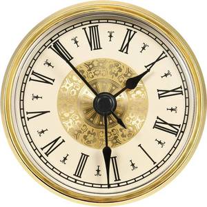 lot 18761 image: Hicarer 2. 8 Inch 70 mm Mini Quartz Clock Insert Round Clocks Head Insert Roman Number Replacement Movement White Face (Gold Trim) - Retail $9