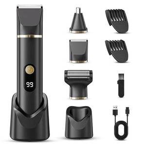lot 18783 image: tiovara Beard Trimmer for Men, IPX7 Waterproof Body Hair Trimmer Electric Razor Shaver Body Grooming Kit WetDry Use for Groin, Nose, Ear Hairs, Beard, Legs, Chest (Black) - Retail $23