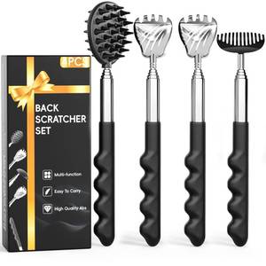 lot 18787 image: Gumry Versatile Back Scratcher - Portable Telescoping Extendable Back Massager Tool with Different Heads & Rubber Handles, Stocking Stuffers Birthday Gift for Men Fathers Dad Women - Black - Retail $9