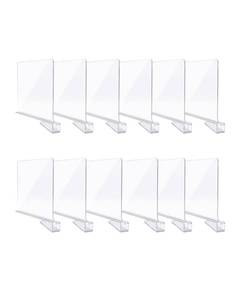 lot 18815 image: ZORCOR Clear Acrylic Shelf Dividers, Closet Shelf Divider and Closet Separator for Organization in Bedroom, Kitchen and Office Plastic Shelves 12 PCS - Retail $40