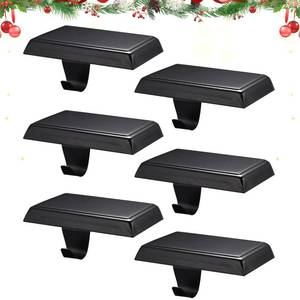 lot 18817 image: popamaz Christmas Stocking Holders for Mantle, Weighted Stocking Hangers, Christmas Stocking Hooks for Tables Window Fireplace Mantle Decoration(Black,6PCS) - Retail $38