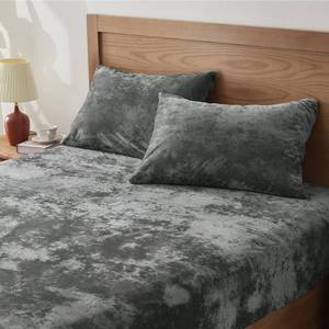 lot 18821 image: BEDELITE Velvet Fitted Sheet and Pillowcases Set, Luxury Soft Fuzzy Bottom Sheet with Reinforced Elastic Corner Straps, Deep Pocket up to 15 Inch, 1 Fitted Sheet and 2 Pillowcases (King, Grey) - Retail $40