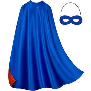 lot 18835 image: Adult Superhero Cape & Mask Set - Double-Sided Blue & Red Super Hero Capes and Masks for Men Women Dress-Up Parties - Retail $9
