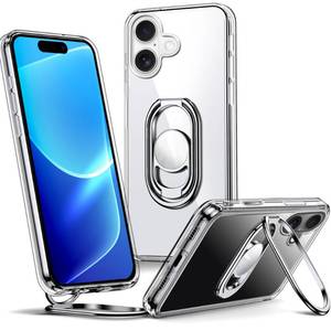 lot 18836 image: Shields Up for iPhone 17 Case with Stand, Phone Case Clear with Double Ring Holder Adjustable & Foldable Shockproof Protective Cover for iPhone 17 6.3 inch - Clear - Retail $14
