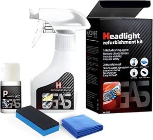 lot 18841 image: Headlight Restoration Kit, Headlight Cleaner Automotive Headlamp Headlight Cleaner Restores Clear Yellowed Car Plastic and Protects from Re-Oxidation Includes Coating Agent and Towel, Sponge Wipe - Retail $12