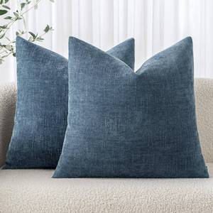 lot 18842 image: MIULEE Pack of 2 Decorative Throw Pillow Covers Soft Chenille Throw Pillows Solid Textured Cushion Covers for Couch Sofa Bedroom Living Room 18x18 Inch, Smoke Blue - Retail $20