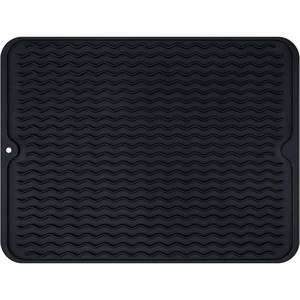 lot 18843 image: Rainspire Dish Drying Mats For Kitchen Counter, Silicone Dish Mat Drying Kitchen Mat, Food Grade Silicone Sink Drying Mat, Quick Dry Slip Resistant Kitchen Mats, 16x12inch, Black - Retail $5