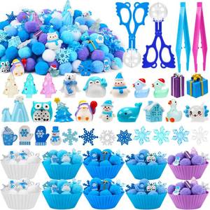 lot 18846 image: 261Pcs Winter Sensory Bin Filler Fine Winter Motor Sensory Bin Items Include Pom Poms Arctic Animals Snowflakes for Xmas Counting Sorting Training - Retail $26