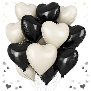 lot 18853 image: Black White Heart Balloons, 18 Inch Black and Cream White Heart Shape Balloon, 12PCS White Sand Black Helium Foil Heart Balloon for Birthday Wedding Bridal Shower Bachelorette Party Decorations - Retail $9