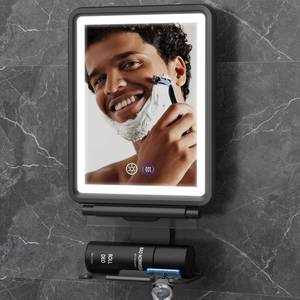 lot 18854 image: Heated Shower Mirror Fogless for Shaving, 3 Colors Stepless Dimmable Lights Fogless Mirror for Shower, Rechargeable Anti Fog Shaving Mirror for Shower with Razor Holder for Men, Light Memory Function - Retail $30