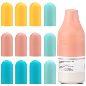 lot 18855 image: 12 Pack Silicone Bottle Covers, Travel Essentials for Women Men, Elastic Sleeves for Leak Proofing, Beach Vacation Essentials, Cruise Essentials 2026, Colorful Airplane Travels Accessories - Retail $7