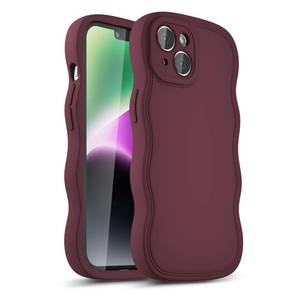 lot 18858 image: LoeoeL Girly Case for iPhone 14 Silicone, Wavy 14 Phone Case for Women, Curly Wave Cute Y2k Ripple Aesthetic Design, Slim Soft Rubber Jelly Camera Protection Case, Burgundy Wine Red - Retail $7