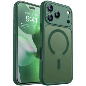 lot 18866 image: CANSHN Magnetic Compatible with iPhone 17 Pro Case, Upgraded Full Camera Protection Compatible with Magsafe Translucent Matte Shockproof Protective Phone Cover 6.3 Inch - Deep Green - Retail $20