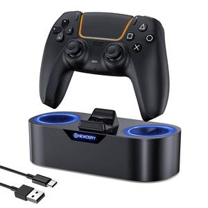 lot 18871 image: NEWDERY PS5 Controller Charger Station, Fast Charging Dock for PlayStation 5 Controllers, Single Controller Charging Stand Replacement for PS5 Controller & DualSense Edge Controller, Black - Retail $20