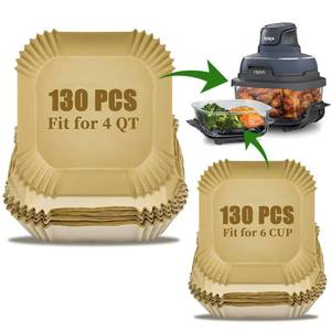 lot 18877 image: 260PCS Air Fryer Liners for Ninja Crispi 4-in-1 Portable Glass Cooking System, Disposable Ninja Crispy Air Fryer Accessories, Non-Stick Square Parchment Paper Liners Unbleached - Retail $14