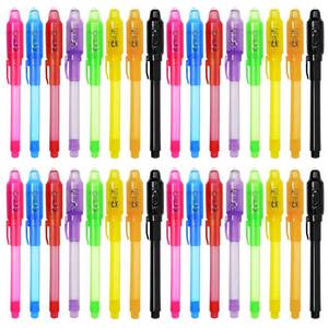 lot 18879 image: TIDALJAM 32 Pack Invisible Ink Pens with UV Light, 8 Colors Glow �� Secret Message Writing Detective Party Favors, Birthday Christmas Halloween Goodie Bag Stuffers Classroom Prizes School Supplies - Retail $15