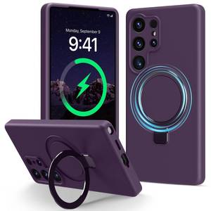lot 18883 image: Vanxiliiy for Galaxy S25 Ultra Case with Stand, Slim Liquid Silicone Phone Cases for Samsung Galaxy S25 Ultra Compatible with MagSafe Magnetic Ring Kickstand Case Full Camera Protection, Dark Purple - Retail $30