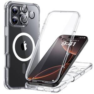 lot 18894 image: ESR for iPhone 16 Pro Case, Compatible with MagSafe, Full-Body Military-Grade Drop Proof Case with Built-in 9H Tempered Glass Screen Protector, Armor Series, Clear - Retail $18