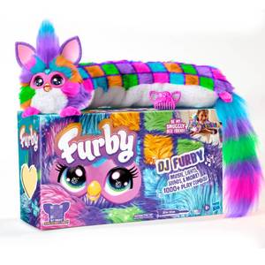 FURBY DJ Interactive Toy, Neon Star, Snuggly Electronic Plush, Music, Lights, Motion, & Games, Speaks English & Furbish, 32 in Long, 6+ Years (Amazon Exclusive) - Retail: $57