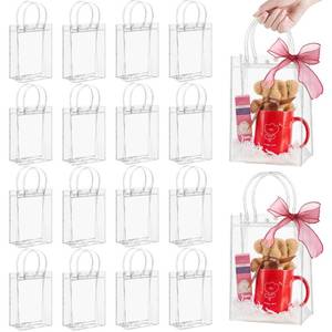 lot 18926 image: Jutieuo 24 Pack Clear Plastic Gift Bags with Handles, Reusable Transparent Party Favor Bags PVC Goodie Bags Bulk for Wedding, Baby Shower, Birthday (6.7 x 9.1 x 2.8) - Retail $14