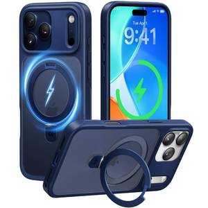 lot 18927 image: CASEKOO Ultra-Magnetic Stand for iPhone 17 Pro Case Military Drop Protection Compatible with MagSafe Shockproof Translucent Matte Slim Ring for iPhone 17 Pro Phone Case 6.3, Blue - Retail $30
