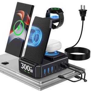 lot 18930 image: Wireless Charger for Samsung,300W 10 in 1 Wireless Charging Station, 65W USB C Fast Charging Stand for Samsung S25 UltraS24S23S22Note 20,Galaxy Watch Ultra765,Galaxy Buds(Not for Apple Watch) - Retail $42