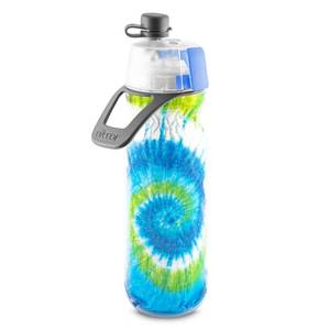 lot 18939 image: O2COOL Mist N Sip Misting Water Bottle 2-in-1 Mist And Sip Function With No Leak Pull Top Spout Reusable Sports Water Bottle - 20 oz (Tie Dye Blue) - Retail $14