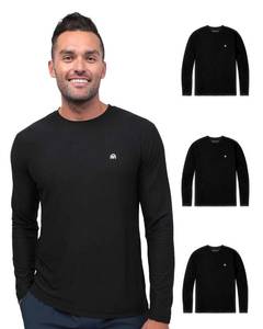 lot 3575 image: INTO THE AM Mens Performance Dri-Fit Long Sleeve Gym Shirt 3-Pack - Moisture-Wicking Logo Workout &amp Running Tees (BlackBlackBlack, Medium) - Retail $70