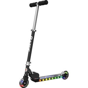 lot 3599 image: Razor A 2 Wheel Scooter with LED Lights - Black Aluminum Frame, Urethane Wheels - Retail $60