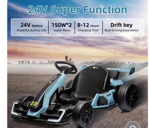 Garvee Ride - G Series: 24V Electric Go Kart, with 300W Strong Motor, Drift/Sport Mode, Big Battery, Eva Tire,Length Adjustment for Outdoor Racing Toy-Blue - Retail: $440