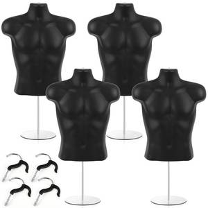 lot 3625 image: Geetery 4 Pack Male Mannequin Torso Half Body Mannequin with Stand and Hanging Hook Stackable Dress Form Hollow Back for Tshirt Display, Countertop, Craft Shows, Photos and Design, Small-Medium Size - Retail $103