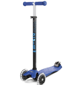 lot 3626 image: Micro Kickboard Maxi Kick Kids Scooter withLED Lights - Blue Adjustable Handlebar, 3Wheels - Retail $130