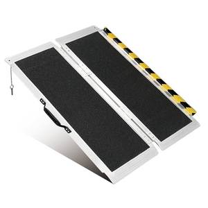 lot 3670 image: 3FT Portable Wheelchair Ramp, Non-Slip Aluminum Folding Handicap Ramp, 800 LBS Capacity Door Threshold Ramps for Home Steps, Scooter Ramp for Car, Doorways, Curbs, Stairs, Cart, Wheel Chair Steps - Retail $100