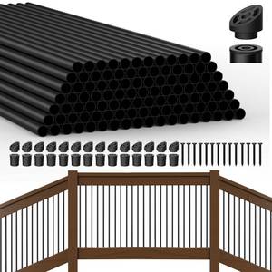 lot 3672 image: HYPERGIANT 105 Pack 26 Aluminum Deck Balusters,34 Round Deck Railing Spindles with Conectors and Screw,Hollow Metal Deck Balusters for Railing Fencing Porch,Black Deck Stair Spindles for Staircase - Retail $128