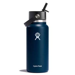 lot 3673 image: Hydro Flask 32oz Wide Mouth Flex Straw Bottle - Indigo Vacuum-Insulated, BPA-Free - Retail $52