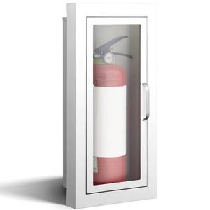 lot 3676 image: Zonon 1 Pcs Semi Recessed Fire Extinguisher Cabinet, Steel Wall Mount Cabinet with Magnetic Door & Handle, Acrylic Window, 2.5 Trim Frame, Fits 2.5510 lb Fire Extinguishers, White - Retail $128
