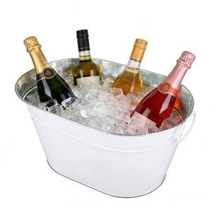 lot 3716 image: 1 Pack Galvanized Beverage Tub, 3 Gallon Ice Buckets Metal Drink Buckets with Handles for Champagne Cocktails Wine Beer for Catering MimosaBars Parties, White (1) - Retail $36
