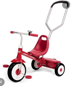 lot 3721 image: Radio Flyer Red Tricycle with Push Handle - Retail $45