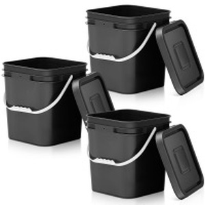 lot 3727 image: Mumufy 3 Pcs 3.5 Gallon Square Food Grade Bucket with Lid Square Bucket Pail Plastic Handles for Long Term Food Storage, Camping, Fishing, Home Organization Easy Stack and Store (Black) - Retail $46