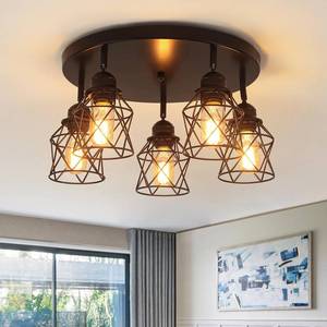 lot 3734 image: 5-Lights Kitchen Light Fixtures Ceiling Mount, Adjustable Multi-Directional Black Flush Mount Ceiling Light, Retro Metal Cage Farmhouse Close to Ceiling Light Fixture for Hallway Dining Room Entryway - Retail $84