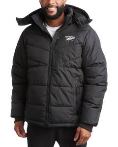 lot 3756 image: Reebok Mens Winter Jacket - Thick Heavyweight Ski Winter Coat - Warm Insulated Quilted Hooded Puffer Coat for Men, Size Medium, Black - Retail $45