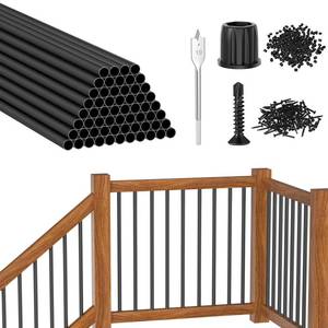 lot 3758 image: CKE 60 Pack 36 Round Aluminum Deck Balusters, 34 Diameter Hollow Round Black Aluminum Balusters for Deck Railing, Metal Deck Baluster Staircase Spindles with ScrewsConnector for Railing Fencing R36 - Retail $169