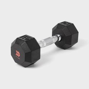 lot 3782 image: Hex Dumbbell 10lbs Black - All In Motion Single Weight, Rubber Fill, Chrome Material, Arm Exercise - Retail $17
