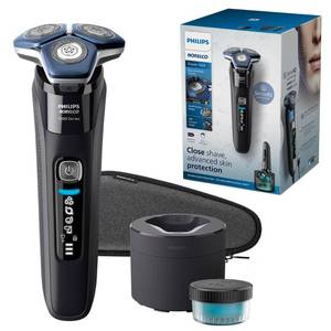 lot 3792 image: Philips Norelco Shaver 7600, Rechargeable Wet & Dry Electric Shaver with SenseIQ Technology, Quick Clean Pod, Travel Case & Pop-up Trimmer, S788684 - Retail $140