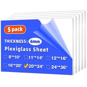 lot 3826 image: (5 Pack) 20 x 24 Plexiglass Sheets 14 inch Thick (6mm), Clear Acrylic Sheets Panel Cut to Size Plexiglass Acrylic Board, Cut with Engraver, Power Saw or Hand Tools, No Laser Cut. - Retail $77